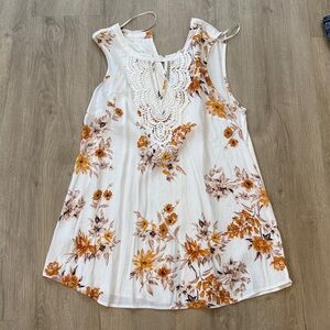 Floral Lace Detail Tank Top - White and Orange